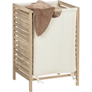 Wenko - Coffre à linge bois Acina, Panier à linge Bois avec sac à linge amovible coton mélangé, Capacité 48L, Bois Acacia fsc - coton, 40x60x35 cm, - Publicité