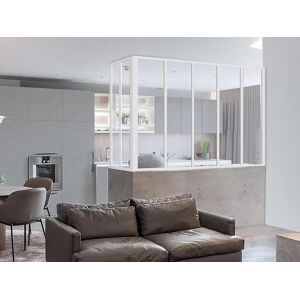 Vente-unique Verrière d'angle atelier en aluminium thermolaqué - L150 x L60 x H130 cm - Blanc - BAYVIEW