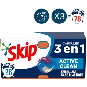 78 lavages - Capsules 3en1 SKIP Lessive Active Clean (Lot de 3x26)