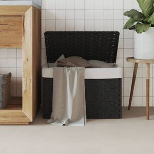 vidaXL Panier à linge avec couvercle noir 55,5x35x34 cm résine tressée - Publicité