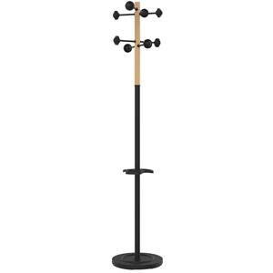 Unilux 100340701 Accueil Portemanteau sur pied à Tête Tournante avec 8 Patères Porte-Parapluies et Egouttoir 175 x 34 cm Noir/Bois hêtre - Publicité