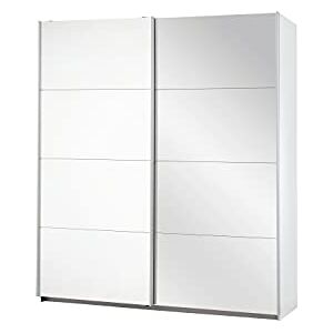 Rauch Caracas Armoire à 2 portes coulissantes Avec pack d’accessoires premium (2 tringles à vêtements, 6 tablettes, 1 patère à crochets, 1 kit amortisseur de porte) Blanc Dimensions 181 x 210 x 62 cm - Publicité