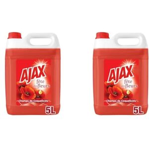 AJAX Nettoyant Ménager Multi surfaces & Sol Fête des Fleurs, Parfum Coquelicots Sans rinçage Idéal collectivités -Grand Format Bidon de 5L (Lot de 2) - Publicité