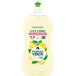 MAISON VERTE Liquide Vaisselle Peaux Sensibles Fleur de Citronnier aux Huiles Essentielles Recyclable 500ml Ecolabel Fabriqué en France - Publicité