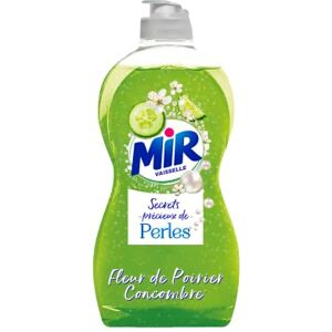 MIR VAISSELLE Secrets Précieux de Perles Liquide Vaisselle Fleur de Poirier & Concombre Perles d'origine naturelle Vaisselle Main Super Dégraissant Flacon Plastique 100% Recyclé 450ml - Publicité