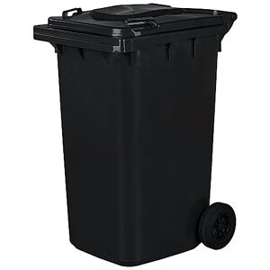 JESTIC Poubelle à roulettes avec roues en caoutchouc pleines pour les déchets et le recyclage Tri Selectif garage Haut XXL (240 Litres, Noir) - Publicité