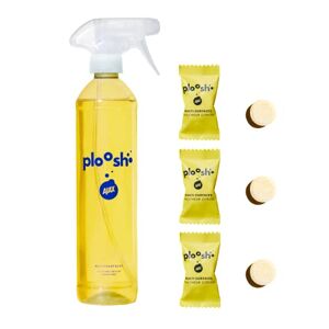 AJAX Ploosh  fraîcheur citron nettoyant multi-surfaces 3x6g pastilles = 3x500ml = 1500ml Spray multi-usages Bouteille réutilisable et recyclabe Pastilles à 97% d'ingrédients d'origine naturelle - Publicité