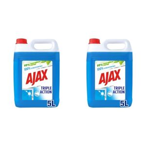 AJAX Produit Nettoyant Vitres  Triple Action 5 litres Pour des Vitres 100% Sans Traces et 100% transparentes Nettoie en profondeur Formule 3 En 1-5L (Lot de 2) - Publicité