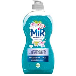 MIR VAISSELLE Fleur de Lotus & Criste Marine Perles de Brillance Super Dégraissant Marque Préférée des Français Bouteille avec au moins 84% de Matières Recyclées 450 ml - Publicité