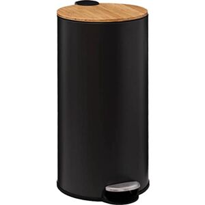 5 five simply smart Five Poubelle 30 litres en Métal Noir et Couvercle en Bambou Naturéo - Publicité