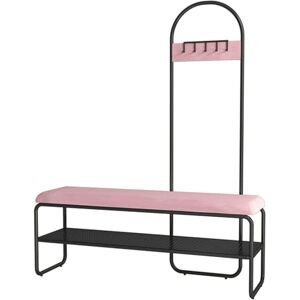 Étagère de rangement portable avec banc pour couloir, entrée, chambre à coucher, porte-manteau, vêtements, chaussures, chapeaux, articles organisés - Publicité