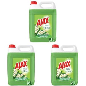 AJAX Nettoyant Ménager Multi surfaces & Sol Fête des Fleurs, Parfum Muguet Sans rinçage Idéal collectivités -Grand Format Bidon de 5L (Lot de 3) - Publicité