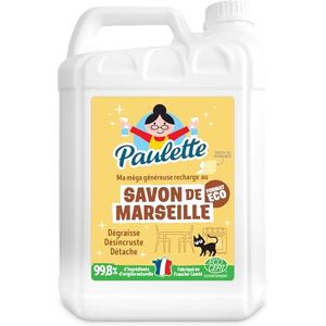 Paulette Savon de Marseille Dégraissant Surpuissant au Bicarbonate, Multi-Surfaces Ecocert Fabriqué en France 5 L - Publicité