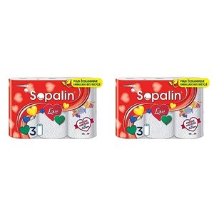 SOPALIN Love – x3 Rouleaux – Triple épaisseur – Décors originaux – Emballage 80% plastique recyclé – Papier certifié FSC® Mixte (C017535) (Lot de 2) - Publicité