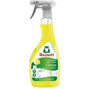 Rainett Spray Nettoyant Spécial Salle de Bain Élimine Les Traces Haute Efficacité Anti-Calcaire Spray Eco-Conçu Flacon 100% Recyclé & Recyclable Ecolabel Citron 500 ml - Publicité