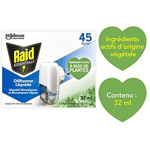 Raid Essentials Diffuseur Électrique Liquide Répulsif Moustiques et Moustiques Tigres 45 Nuits Sans Parfum Ajouté 1 Diffuseur + 1 Recharge - Publicité