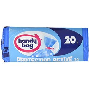 Handy Bag 20 Sacs Poubelle de 20 L, Fermeture à Liens, Protection Active Anti-Bactérienne, Anti-Fuites, 45 x 50 cm, Bleu, Opaque - Publicité