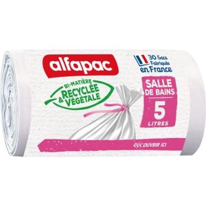 Alfapac 30 sacs-poubelle 5L à lien salle de bains- fabriqués en France bi-matière recyclée & végétale - Publicité