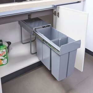 [en.casa] Poubelle Encastrable sur Rails Coulissants pour Cuisine Système de Tri sous Évier avec 1 Bac de 20 et 1 Bac de 10 litres Plastique Acier 48 x 26 x 42 cm Gris - Publicité