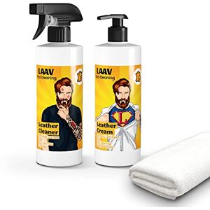 LAAV Kit Renovation Cuir (3 Pièces) I Nettoyant pour Canapé en Simili Cuir LEATHER CLEANER (500 ml) I Lait de Soin pour Cuir LEATHER CREAM (500 ml) I Chiffon de Nettoyage en Microfibre I PFC-free - Publicité