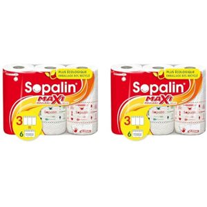 SOPALIN Maxi Rouleaux Décoré – x3 Maxi Rouleaux : 6 rouleaux classiques – Triple épaisseur – Demi-feuilles – Emballage 80% plastique recyclé – Papier certifié FSC Mixte (Lot de 2) - Publicité