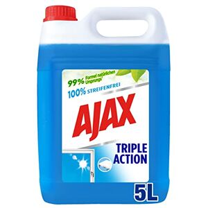 AJAX Produit Nettoyant Vitres Triple Action , Pour des Vitres 100% Sans Traces et 100% Transparentes, Nettoyage en Profondeur, Formule 3 En 1-5L, Nettoyeur Vitre, Liquide Vaisselle, 5 litres - Publicité