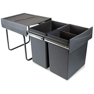 Emuca Poubelles avec Fixation inférieure pour la Cuisine, 2 poubelles de Recyclage Amovibles de 20 L, capacité Totale 40 L (2 x 20 L), Acier et Plastique, Gris Anthracite. Publicité