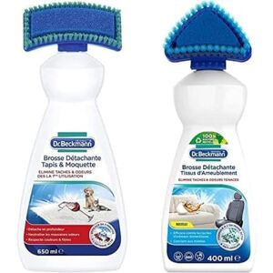 Beckmann Lot de  Brosse Détachante Tapis & Moquette   Elimine les taches et odeurs tenaces   Brosse applicatrice incluse (650 ml) +  Brosse Détachante Tissus d’Ameublement, 400 ml - Publicité