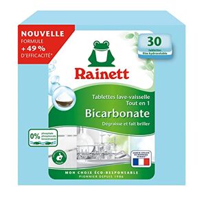 Rainett Pastilles Lave-Vaisselle Tout-en-Un au Bicarbonate Résultat Brillant, Sans Traces Etui Carton Recyclé & Recyclable Ecolabel 30 Tablettes - Publicité