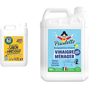 Paulette Savon de Marseille Dégraissant Surpuissant au Bicarbonate, Multi-Surfaces Ecocert 5 L &  Vinaigre Ménager Citron Bidon Ecocert 5 L - Publicité