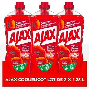 AJAX nettoyant ménager sol & surfaces Fête des fleurs Coquelicots 1,25 L lot de 3 flacons - Publicité