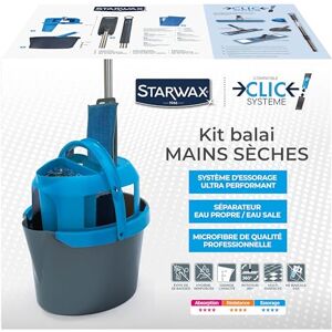 STARWAX Kit Balai Mains Sèches -Balai et Seau- Système d'Essorage Ultra Performant -Séparateur Eau Propre et Sale-Microfibre Qualité Professionnelle -Rotation du balai à 360°- Conception Française - Publicité