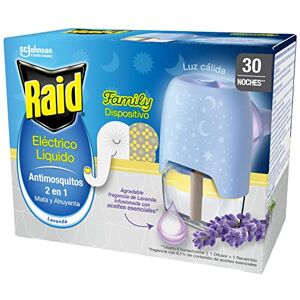 Raid ® Électrique liquide Family Lavande 30 nuits Prise anti-moustiques commune et tigre 2 en 1, tue et répulsif Appareil + Recharge Parfum Lavande - Publicité