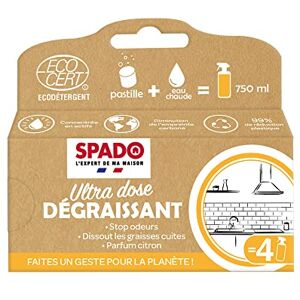 SPADO Nettoyant Dégraissant Ultra dose Ecocert Stop odeur Dissout les graisses cuites Parfum citron Contact alimentaire 4 pastilles équivalent 4 x 750ml Fabrication Française - Publicité