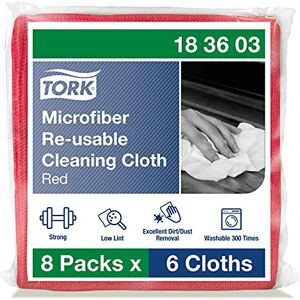 Tork Chiffon de Nettoyage Microfibre réutilisable rouge, utilisation sèche et mouillée, 8 x 6 chiffons, 183603 - Publicité