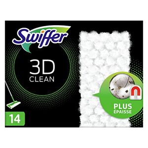 Swiffer Balai Attrape-Poussière 3D Clean, Recharges Lingettes Sèches 14 Unités, Attrape Et Retient Plus De Poussière, Saleté Et Poils Qu’Un Balai Classique - Publicité