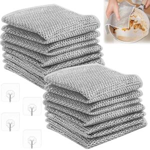 MHDUYEG Lavettes Vaisselle Polyvalentes en fil Métallique pour Usage Humide et Sec 10Pcs Lavettes Vaisselle en fil Métallique avec 4Pcs Crochets Lavettes Vaisselle Polyvalentes Résistantes aux Rayures - Publicité