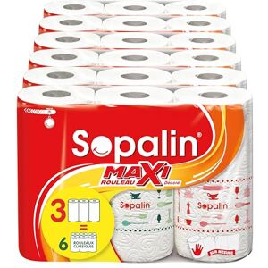 SOPALIN Maxi Rouleaux Décoré – x18 Maxi Rouleaux = 36 rouleaux classiques – Double épaisseur – Demi-feuilles – Emballage composé d’au moins 80% de plastique recyclé – Papier certifié FSC Mixte - Publicité