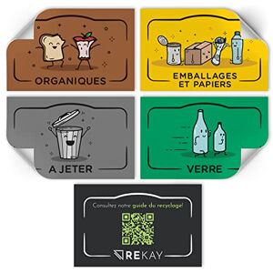 Rekay Stickers poubelle Stickers de Recyclage 5 Autocollants tri sélectif déchets, Autocollant poubelle avec stickers en français de 8,5x5,5 cm chacun - Publicité