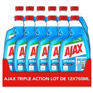 AJAX Produit Nettoyant Vitres  Triple Action recharges Pour des Vitres 100% Sans Traces et 100% transparentes Nettoie en profondeur Formule 3 En 1-750mlx12 - Publicité