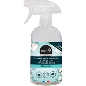 Destructeur d'odeurs désinfectant Boldair Fleur de coton - Spray 500 ml Blanc - Publicité