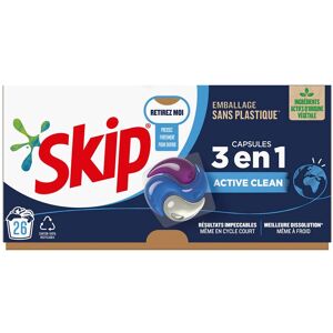 Lessive capsules Skip Active Clean 3 en 1 - 26 lavages - Publicité