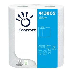 Papernet Paquet de 2 Essuie-tout 2 plis pure cellulose, 48 formats L11,80 mètres coloris Blanc - Lot de 8
