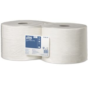 Tork Lot de 2 Bobines papier d'essuyage Basic W1 510 mètres, 2 plis, Format prédécoupé 23,5 x 34 cm Blanc - Publicité