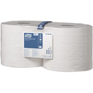 Tork Lot de 2 bobines Papier d'essuyage Basic dévidage central 2 plis 1000formats prédécoup 350m Blanc