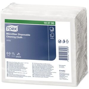 Tork Paquet de 40 chiffons de nettoyage Microfibre à usage unique. Couleur: Blanc imprimé bleu - Publicité