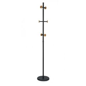 Wadiga Portemanteaux sur pied métal noir et accroches en bois Noir 0x174cm