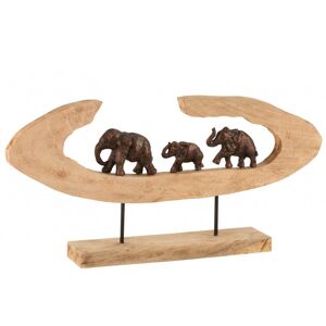 LANADECO Éléphants en rang sur pied alu bronze et bois de manguier