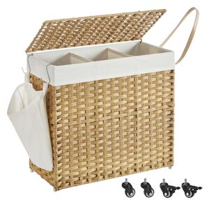 SONGMICS Panier a linge avec couvercle 140L plastique couleur boisee