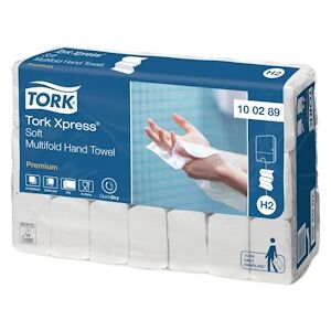 TORK Colis de 21 paquets d'Essuie-mains Premium XPress+ 2 plis en Z 150 formats : 21 x 25,5 cm Blanc - Publicité